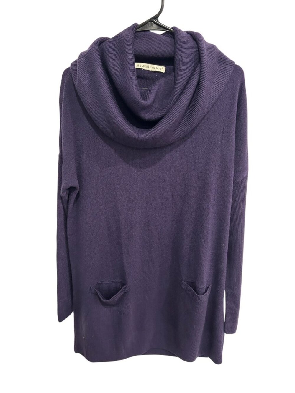Requirements Purple Ribbed Cowl Neck Sweater Front Pockets Preppy Minimalist